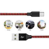 Câble de recharge nylon Rouge USB vers Type USB-C - 3M