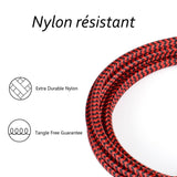 Câble de recharge nylon Rouge USB vers iPhone/iPad - 3M