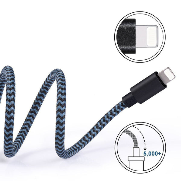 Câble de recharge nylon Bleu USB vers iPhone/iPad - 3M