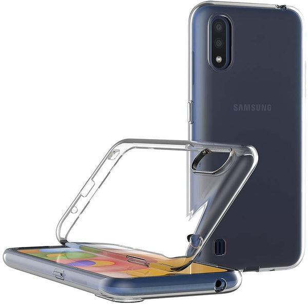 Coque de protection transparente + Verre trempé bords noir pour Samsung A01