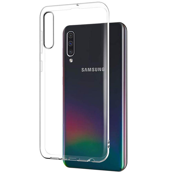 Coque de protection transparente + Verre trempé bords noir pour Samsung A70