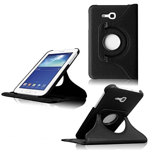 Housse Etui Noir pour Samsung Galaxy Tab 3 Lite T110 T111 Coque avec Support Rotatif 360°