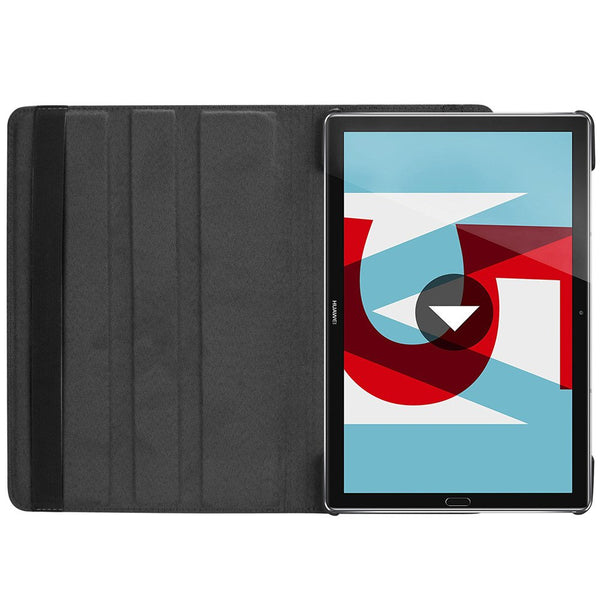 Housse Etui Noir pour Huawei MediaPad M5 10.8 Coque avec Support Rotatif 360° + Film de protection en verre trempé