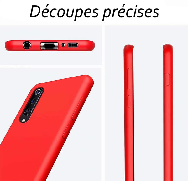 Coque de protection Rouge + Verre trempé bords noir pour Xiaomi Mi 9 Lite