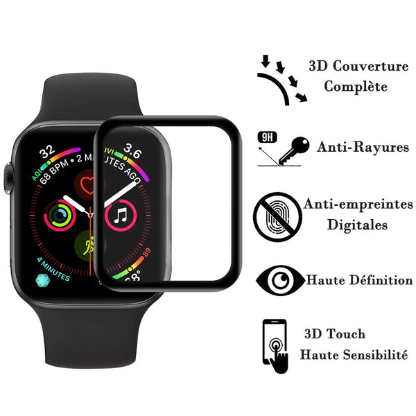 Protection en Verre trempé 3D noir + coque de protection souple pour Apple Watch 42 mm