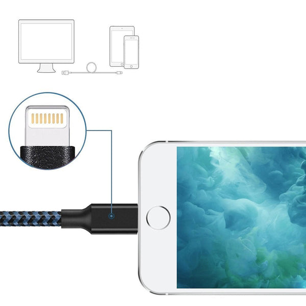 Câble de recharge nylon Bleu USB vers iPhone/iPad - 3M