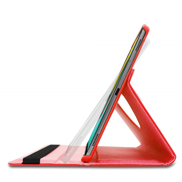 Housse Etui Rouge pour Samsung Galaxy Tab S5e T720 T725 Coque avec Support Rotatif 360° + Film de protection en verre trempé