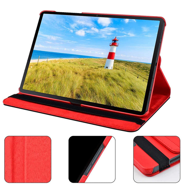 Housse Etui Rouge pour Samsung Galaxy Tab S7 FE 12.4" (SM-T730/T733) avec Support Rotatif