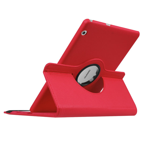 Housse Etui Rouge pour Huawei MediaPad T3 10 (9.6") Coque avec Support Rotatif 360° + Film de protection en verre trempé