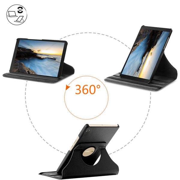 Housse Etui Noir pour Samsung Galaxy Tab A 8.0 2019 SM T290 T295 Coque avec Support Rotatif 360°
