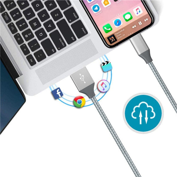 Câble de recharge nylon Argent USB vers iPhone/iPad - 2M