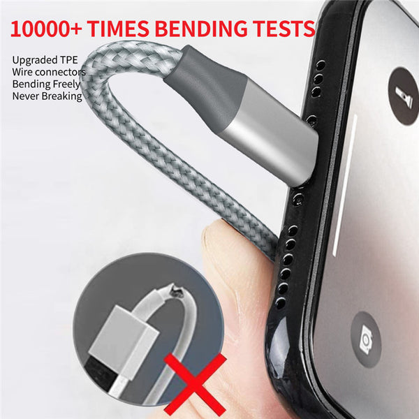 Câble de recharge nylon Argent USB vers iPhone/iPad - 1M