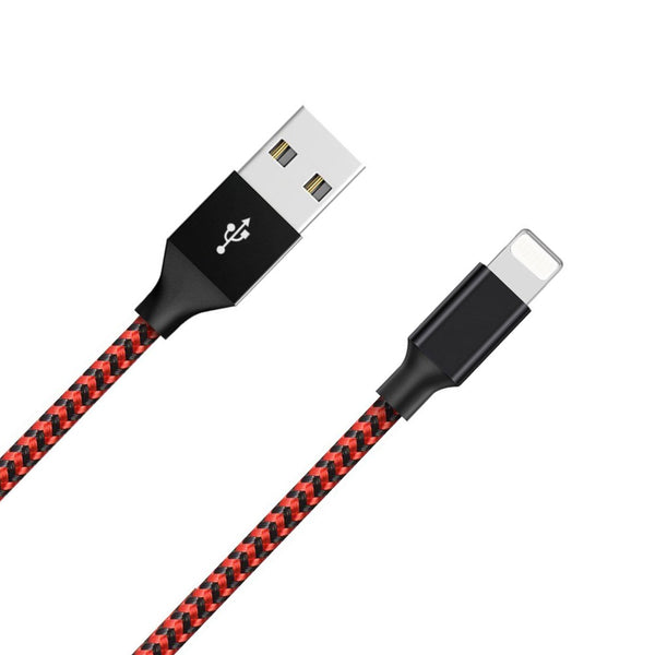 Câble de recharge nylon Rouge USB vers iPhone/iPad - 1M