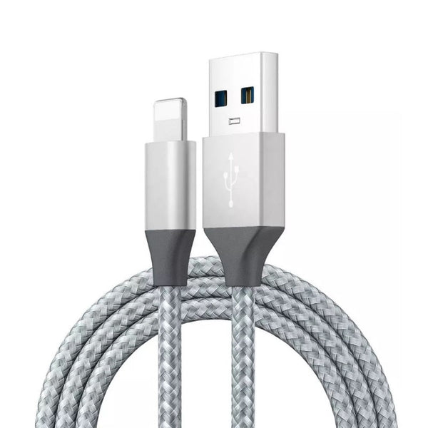 Câble de recharge nylon Argent USB vers iPhone/iPad - 2M