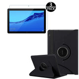 Etui Noir pour Huawei MediaPad T5 10.1'' Coque avec Support Rotatif 360° + Film de protection en verre trempé