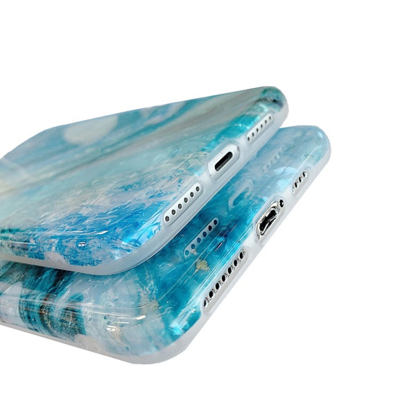 Coque de protection marbre bleu + Film de protection couverture complète Verre trempé pour iPhone 11 Pro max