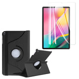 Housse Etui Noir pour Samsung Galaxy Tab A 10.1 2019 T510 T515 Coque avec Support Rotatif 360° + Film de protection en verre trempé