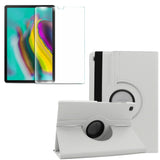 Housse Etui Blanc pour Samsung Galaxy Tab S5e T720 T725 Coque avec Support Rotatif 360° + Film de protection en verre trempé