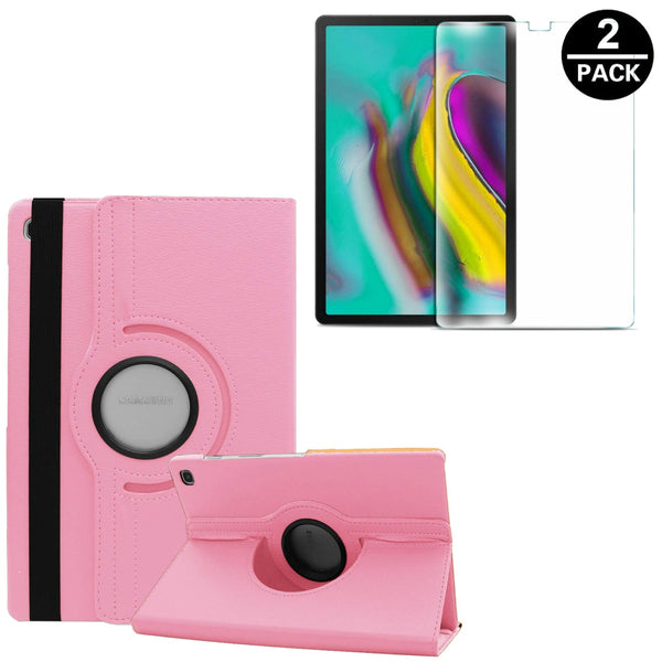 Housse Etui Rose pour Samsung Galaxy Tab S5e T720 T725 Coque avec Support Rotatif 360° + Film de protection en verre trempé