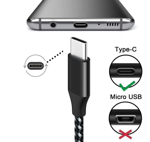 Câble de recharge nylon Noir USB vers Type USB-C - 2M