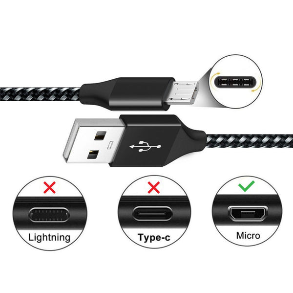 Câble de recharge nylon Noir USB vers Micro USB - 3M