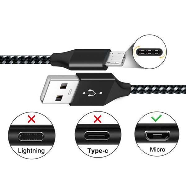 Câble de recharge nylon Noir USB vers Micro USB - 1M
