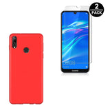 Coque de protection Rouge + Film de protection en Verre trempé pour Huawei Y7 2019