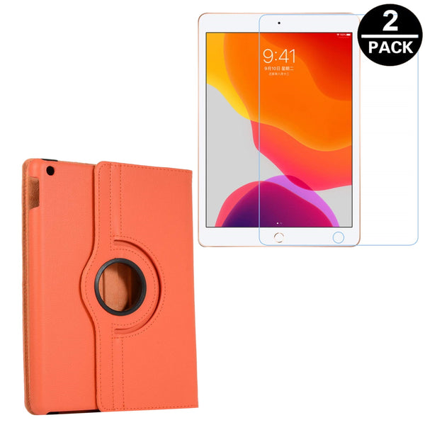 Housse Etui Orange pour Apple iPad 10.2 2019 Coque avec Support Rotatif 360° + vitre de protection
