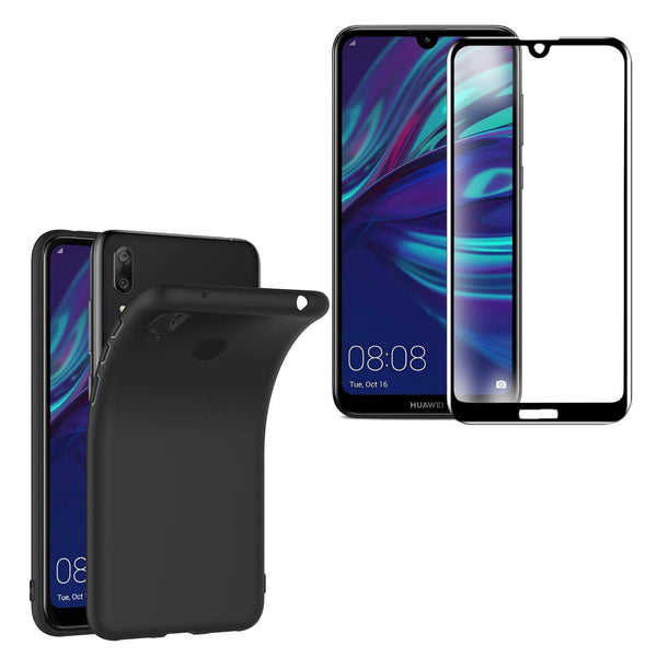 Coque de protection Noir + Verre trempé bords noir pour Huawei Y7 2019