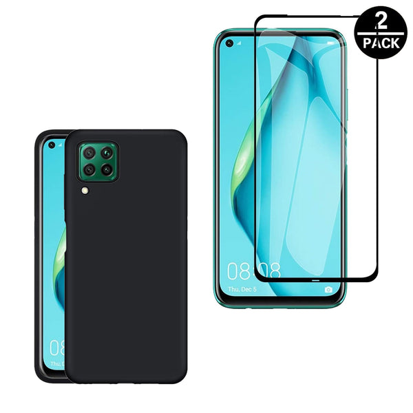 Coque de protection Noir + Verre trempé bords noir pour Huawei P40 Lite