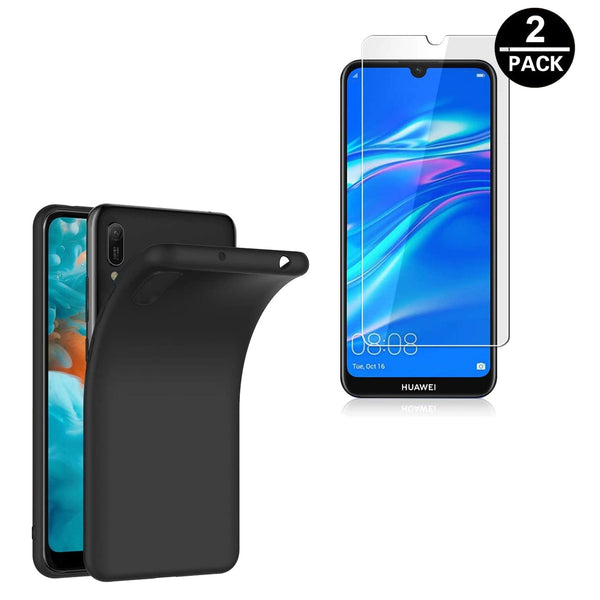 Coque de protection Noir + Film de protection en Verre trempé pour Huawei Y6 2019