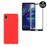 Coque de protection Rouge + Verre trempé bords noir pour Huawei Y6 2019