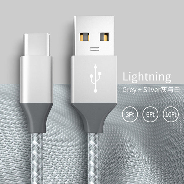 Câble de recharge nylon Argent USB vers Type USB-C - 3M